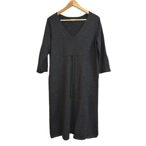 Eileen Fisher 100% Italian Merino Wool V Neck Midi Sweater Dress Charcoal Gray M